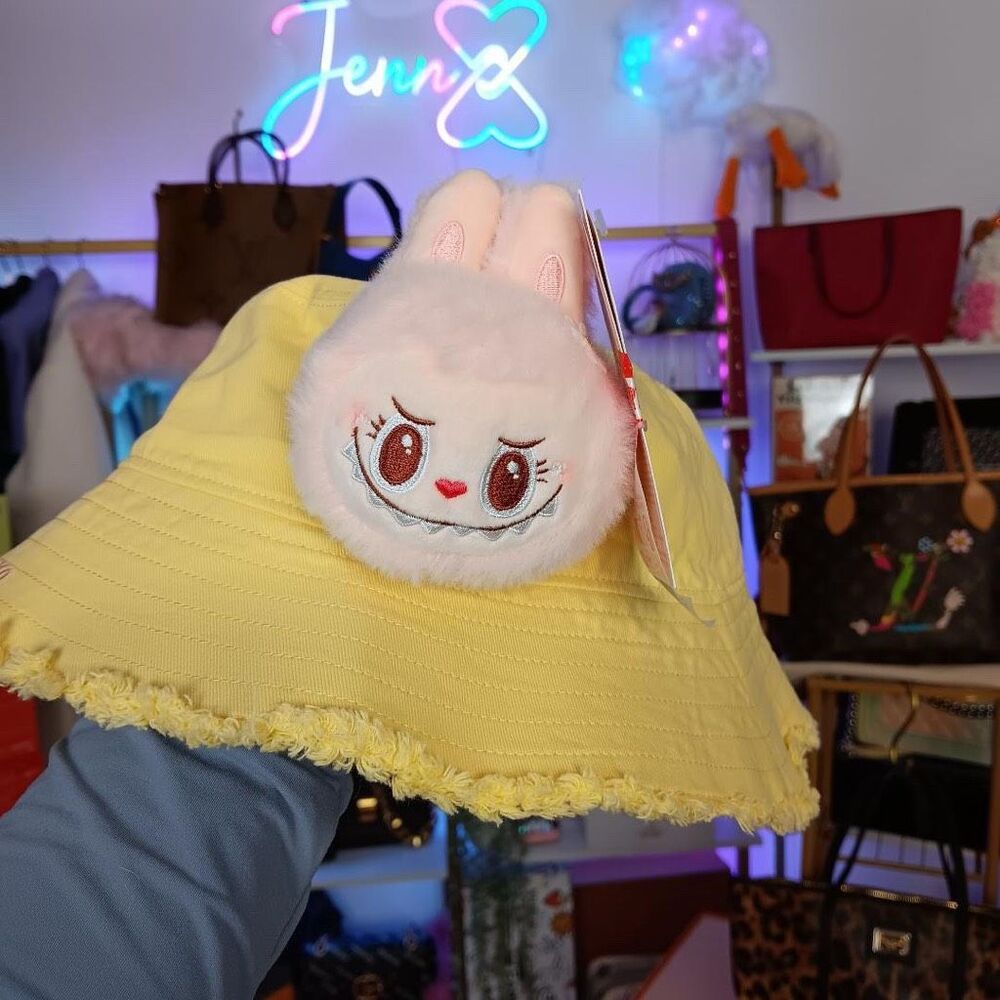Pop Mart PopLand Mokoko Yellow Pink Plush Bucket Hat